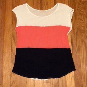 NWOT Easel cap sleeve Navy/pink/white boatneck top